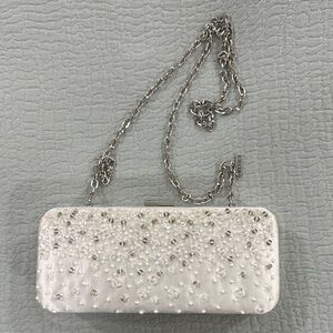 Menbur Vintage White Beaded Clutch with Chain Strap